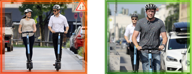 Negativ- und Positivbeispielmotiv zum Thema Fahrspur von E-Scootern.
